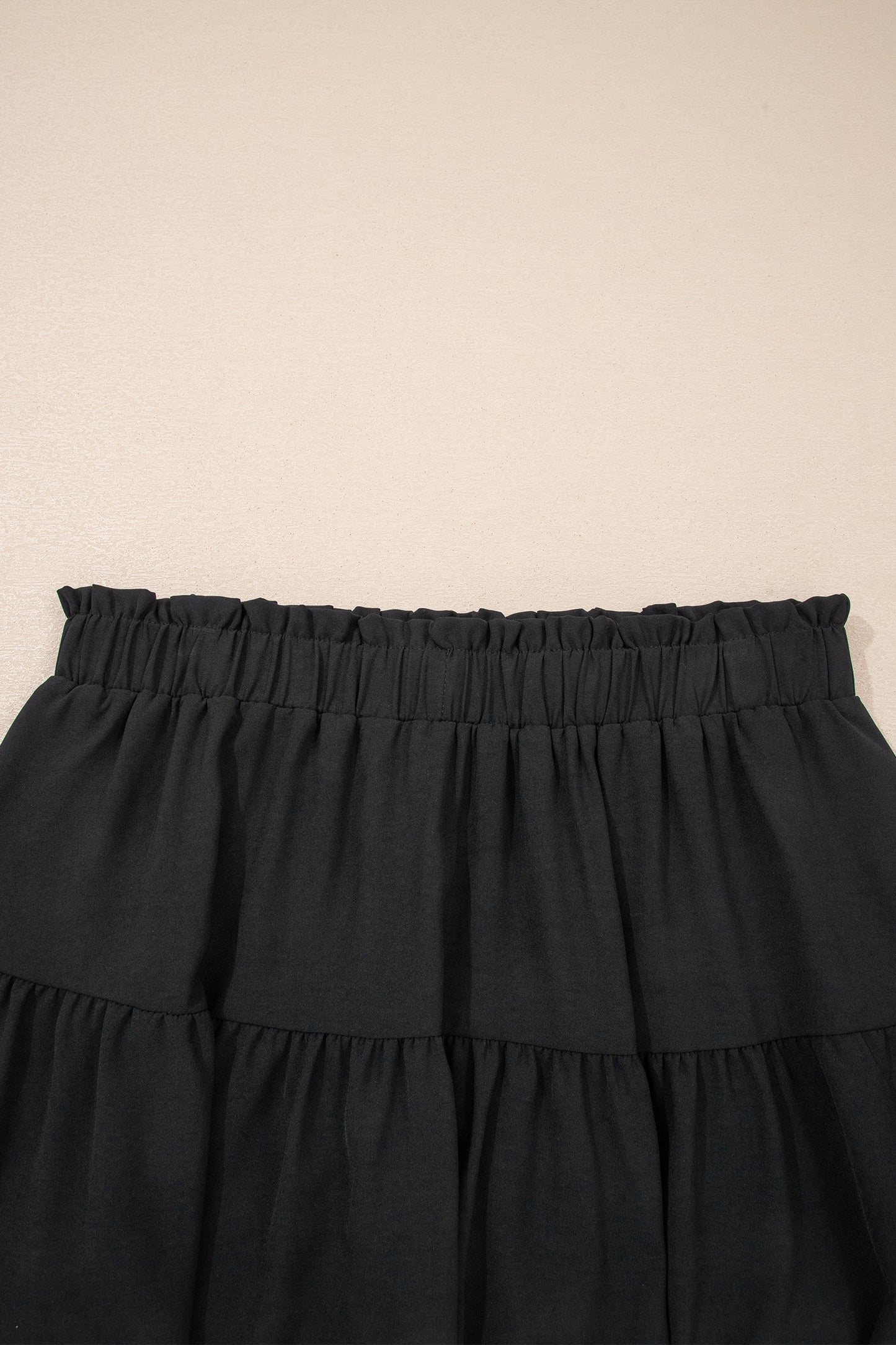 Black Plus Size Frilled Elastic Waist Lace Trim Boho Ruffled Shorts
