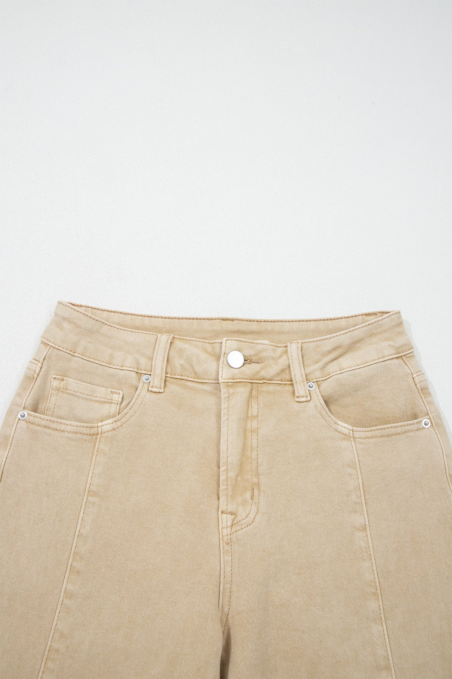 Apricot Solid Color Seamed Center Wide Leg Cropped Jeans